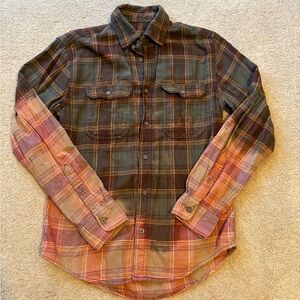 Men's Hand Bleached Dipped Thrashed Flannel Button Up Shirt Sz Small Grunge Rave